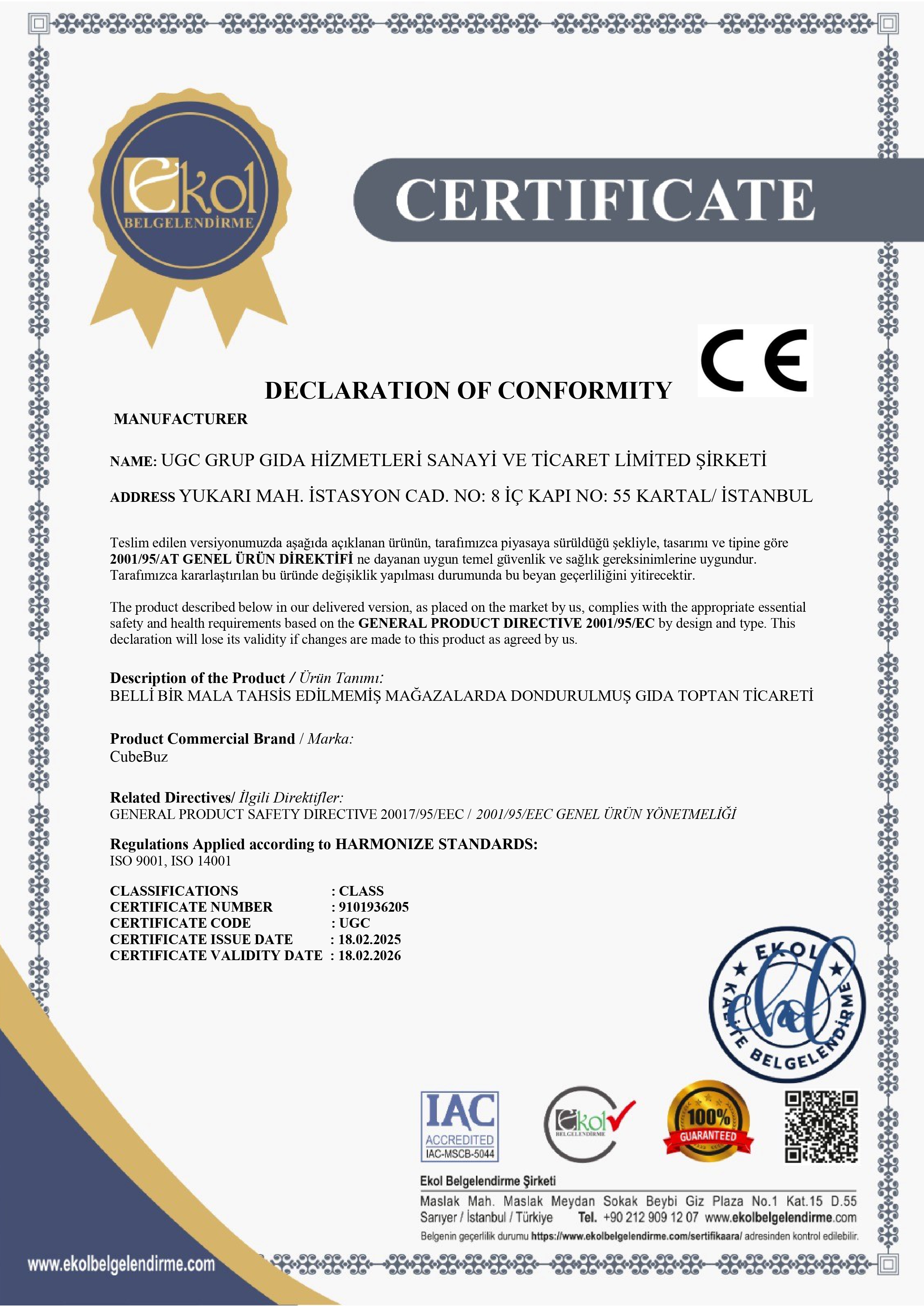 Uygunluk Beyan Sertifikası